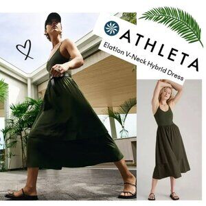 Athleta Elation V-Neck Dress, Small Tall, Green, Pockets, Small Tall